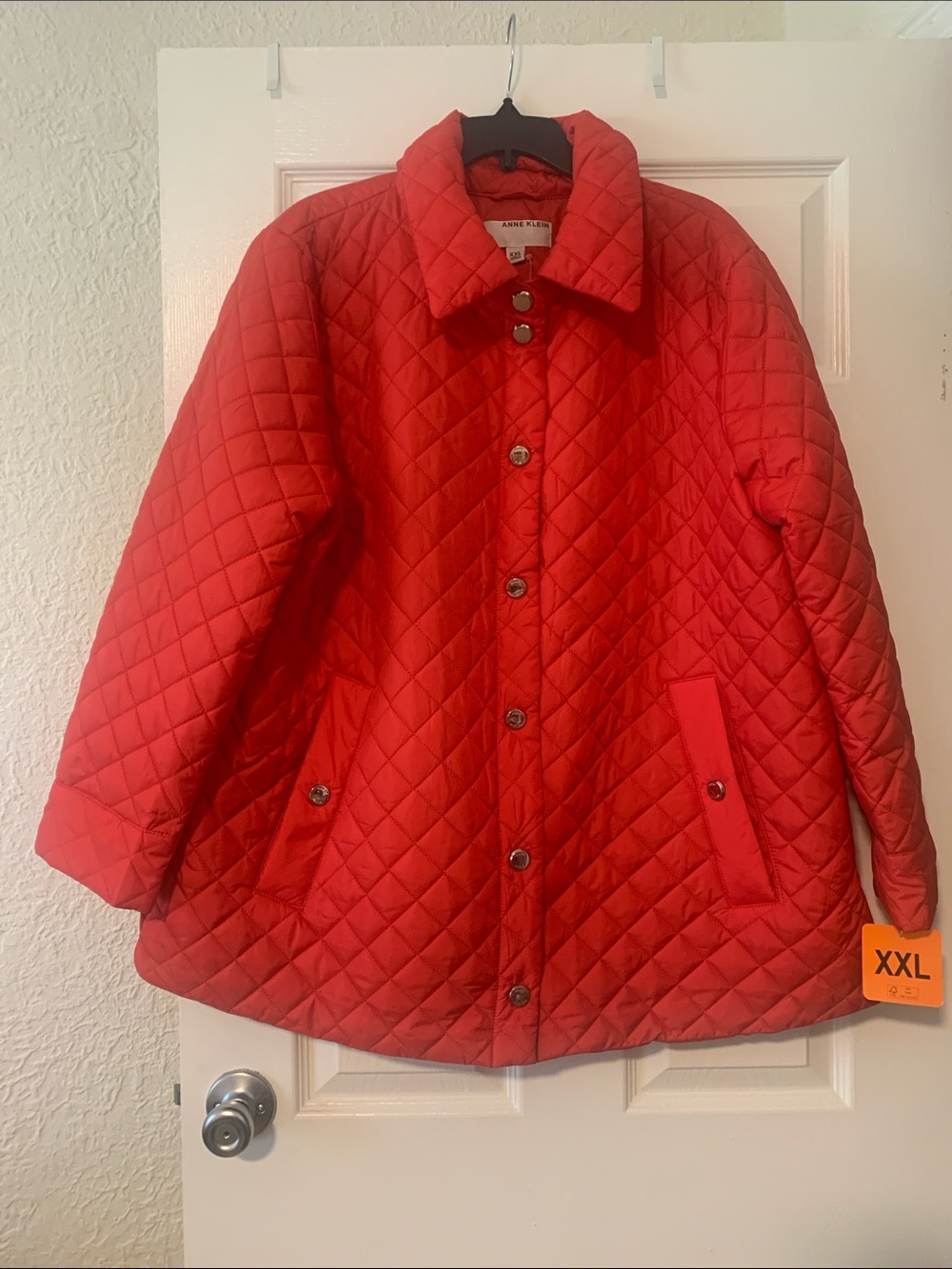 Anne Klein Bright Red Quilted Puffer Jacket